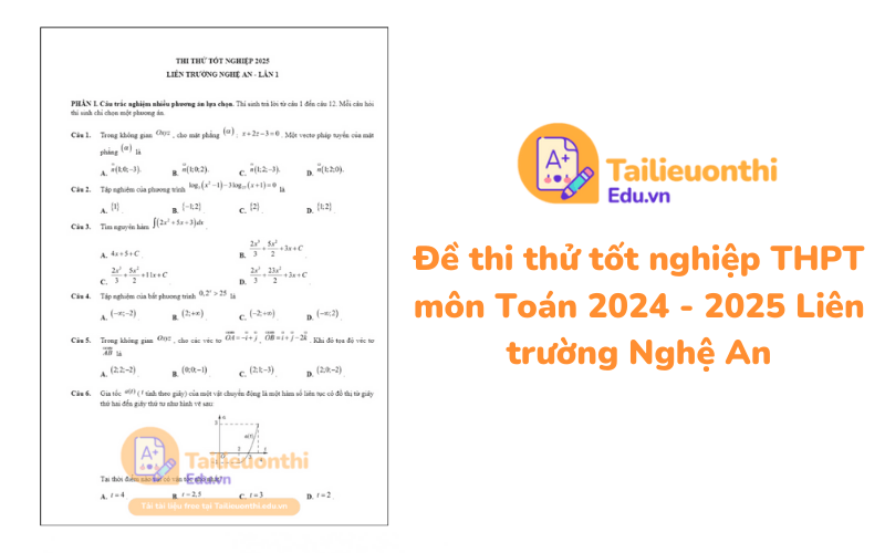 Đề thi thử tốt nghiệp THPT môn Toán 2024 - 2025 Liên trường Nghệ An